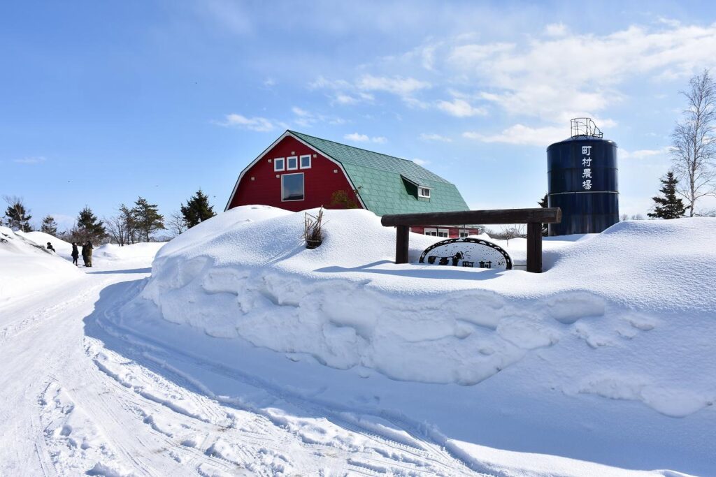 雪に埋もれた農場