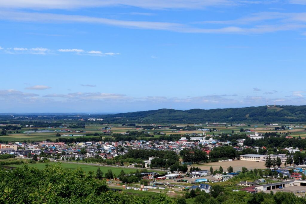 タワーからの展望。幕別町の街並みが広がる